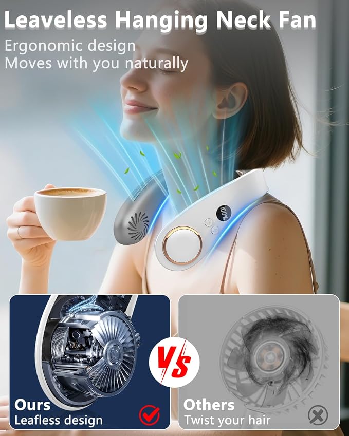 Neck Fans that Blow Cold Air Rechargeable,Portable Neck Fan Air Conditioner Battery Powered,Metal Cooling Plate Personal AC,Leafless Wear Round Hanging Neck Coolers for Hot Weather Flashes