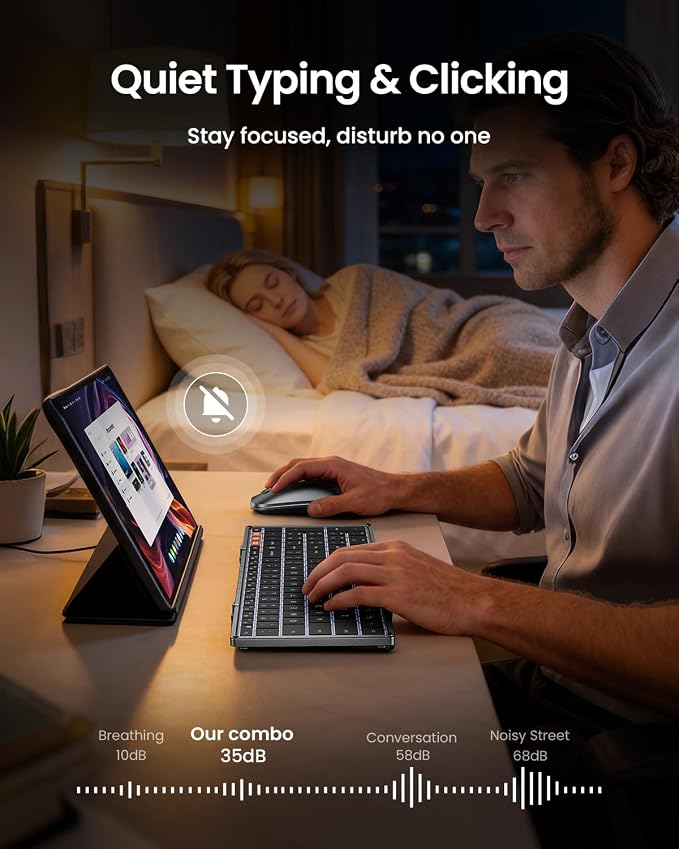 ProtoArc Backlit Foldable Keyboard and Mouse, XKM01 Pro Full-Size Portable Office Suite for Business Travel & Night Typing, Consistent Workspace Anywhere, 3-Device Connectivity for Hybrid Pros - Gray