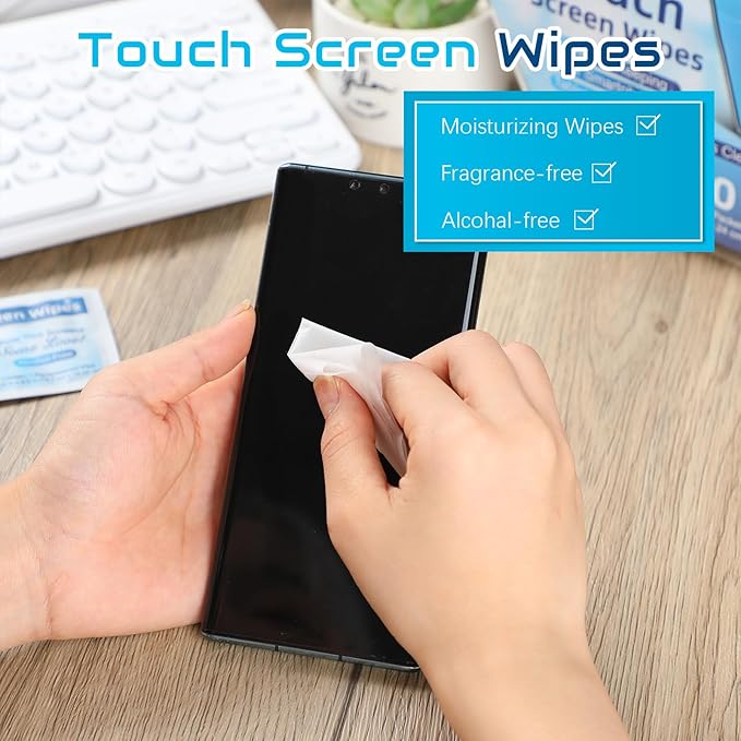 Willinglong 200 Pack Touch Screen Wipes Pre Moistened Lens Computer Electronic Screen Wipes Individually for Monitors with 1 Clear Plastic Bottle for Glasses Smartphone Screens