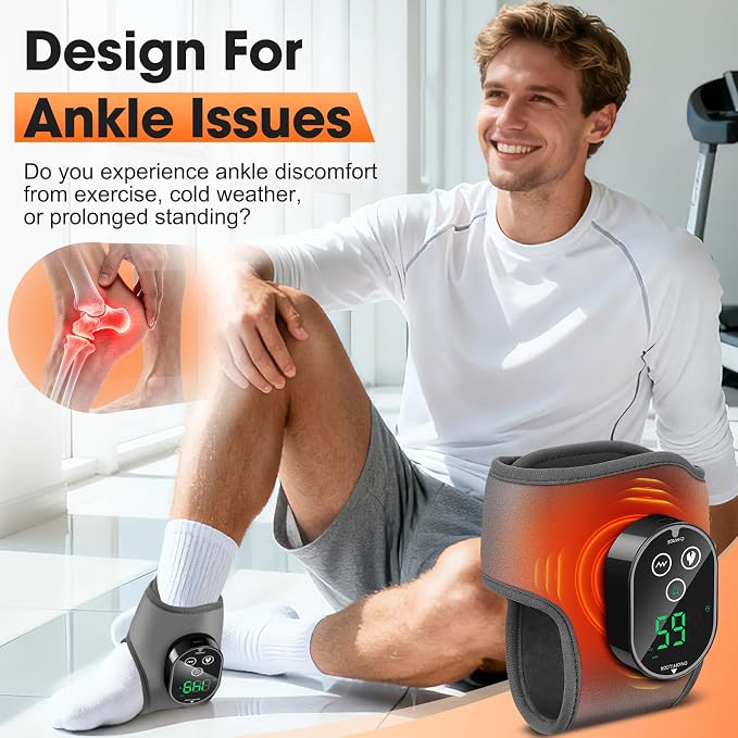 Foot Massager for Neuropathy Plantar Fasciitis Pain Relief, Foot Renew Ankle Massager, Ankle Heating Pad Heated Brace Wrap with 4 Heat Levels and 3 Vibration Modes for Women Men (Grey)