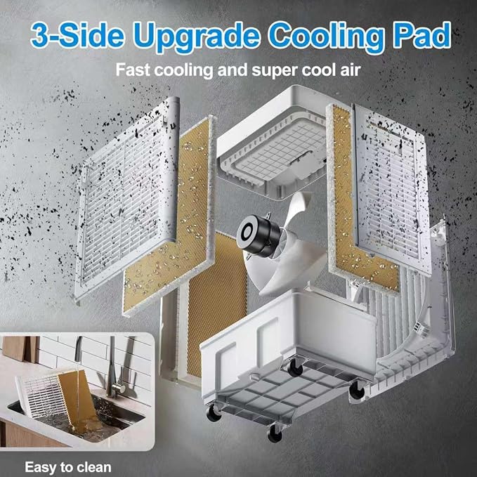 Windowless Swamp Cooler, 3 in 1 Evaporative Portable Air Conditioner with Remote, Cooling Fan Ac Unit,3 Speed, 24H Timer, 5.3 Gal Water Tank, 4 Ice Box for Garage, Patio, Bedroom Home Office Outdoor