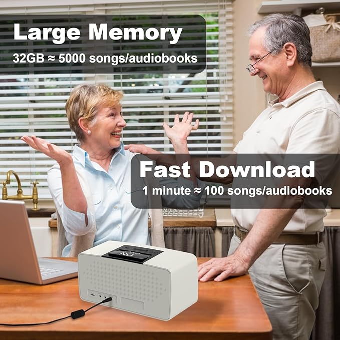 Simple Music Player for Elderly, Easy Audiobook Player with 32GB TF Card & Card Reader for Dementia, Alzheimers, Visually Impaired, Low Vision Patients, Wired - GrayishWhite