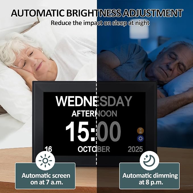 10.1" Touchscreen Digital Clock Large Display, Dementia Clocks for Seniors Custom 64 Alarms and Reminders, Auto DST, Auto-Dimming, Digital Alarm Clock with Day and Date for Elderly(Black)