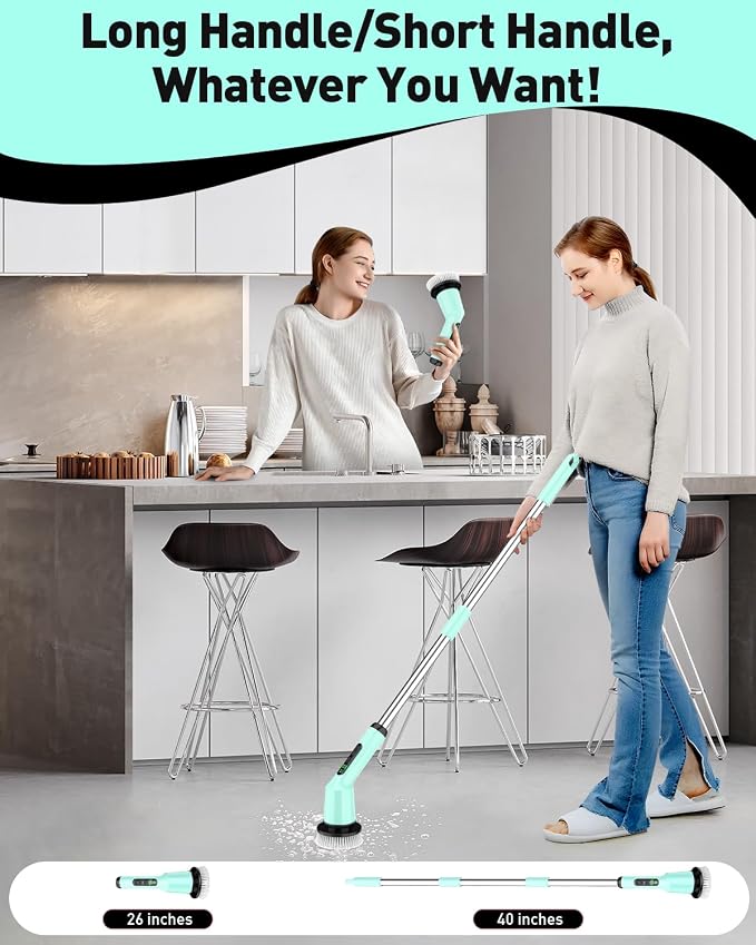 Electric Spin Scrubber, Shower Scrubber Cordless Scrub Brush, Green