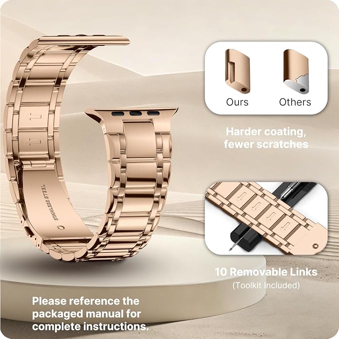 Fullmosa Bands Compatible with Apple Watch Band 49mm Ultra3 2 1, Stainless Steel iWatch Band with Case for Apple Watch, Rose Gold