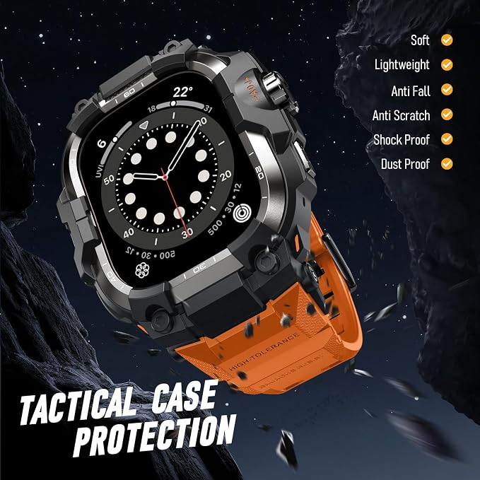 BXUXOHS Rugged Case and Band for Apple Watch 44mm Men, Compatible with Apple Watch SE 3/SE 2nd Generation/SE/Series 6/5/4, Military Grade Shockproof Bumper Cover,Tactical Band Case for iWatch 6/5/4/SE