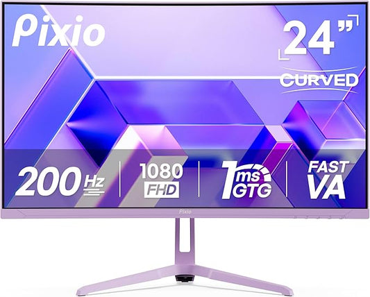 Pixio PXC248 Wave Purple 24 inch 200Hz Refresh Rate FHD 1080p Resolution 1500R Curve Fast VA Panel 1ms GTG Response Time Adaptive Sync HDR Curved Gaming Monitor