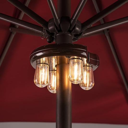 Patio Umbrella Light with LED Edison Bulbs, Battery Operation Cordless-Outdoor Umbrella Pole Lights with 2 Lighting Modes for Garden，Patio, Backyard, Camping or BBQ - Brown(1 Pack)