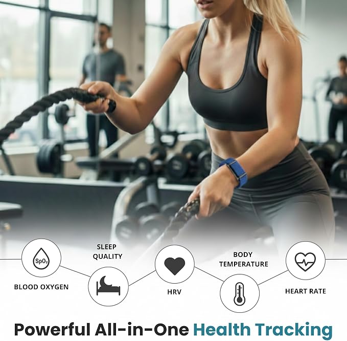 Herz P1 Smart Band Bracelet - Health Wristband Fitness Tracker for Heart Rate, Sleep, Stress, Track Steps, Activity & Body Temperature, 30 Days Battery, Subscription Free App, 1ATM Water Resistant