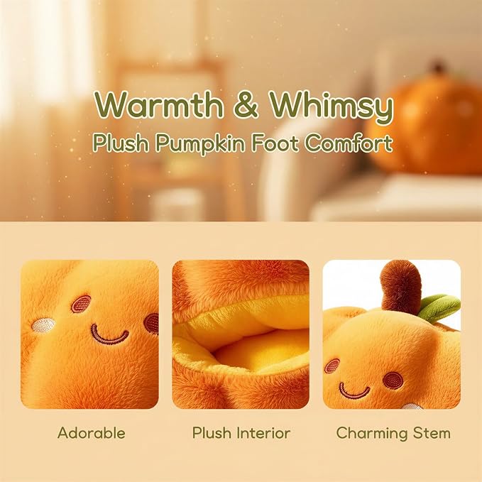 Electric Foot Warmer, Rechargeable Superconducting Water Heating Pumpkin Plush Warmer, 149 ℉ Constant Heating for 14 Hours, for Office Home Bedroom, Winter Birthday Present