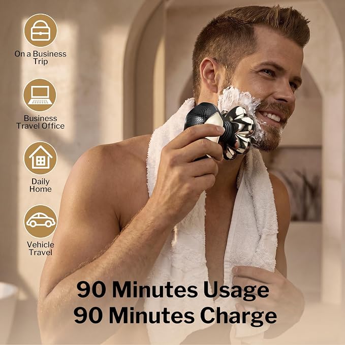 Head Shavers for Bald Men: 5-in-1 Electric Razor with 7D Floating Blades - IPX7 Waterproof Grooming Kit, Detachable Magnetic Head, 90-Min Wet Dry Gifts for Father's Day (Gold)