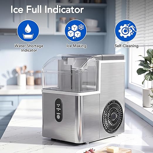 Electactic Nugget Ice Makers Countertop, Soft Crushed Pellet Portable Ice Machine with Auto-Cleaning Function, 35Lbs/24H, One-Click Operation Ice Makers for Kitchen, Office, Home