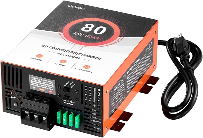 VEVOR RV Power Converter, 80 Amp, 110V AC to 12V DC RV Converter Battery Charger, Multi Stage Smart Charging, 13V to 16.5V Operating Range, Compatible with Lithium & Lead Acid Battery, for Camper