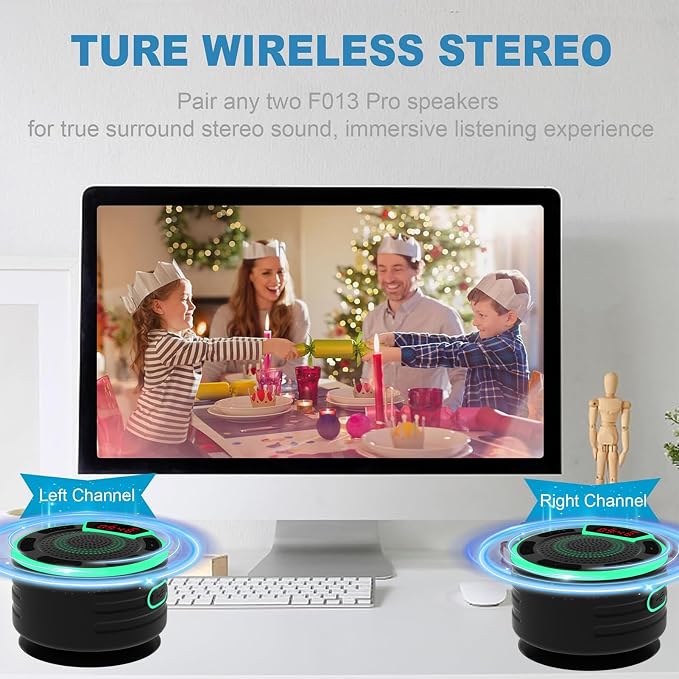Bluetooth Speakers, IPX7 Waterproof Shower Speaker, Portable Speaker with LED Display, FM Radio, Suction Cup, Light Show, Built-in Mic, Best Gifts for Pool Beach Home Party Travel Outdoors