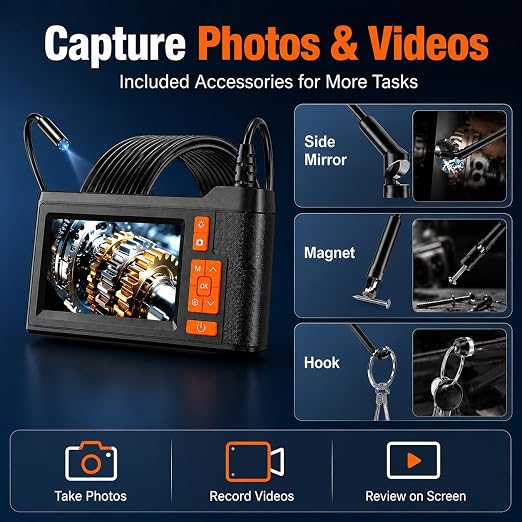 Borescope Camera with Light, 4.3" Endoscope Camera 1080P HD(Support Photo/Video), IP67 Waterproof Snake Camera, Easy Use Ideal Gadget for Inspection Walls, Automotive Engines, Pipes (16.5ft)