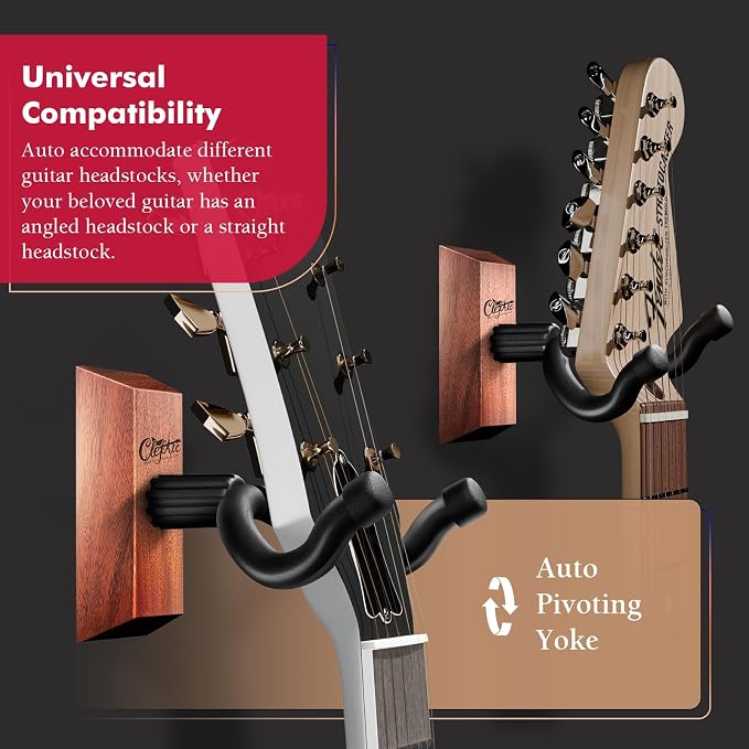 Guitar Wall Mount - Mahogany Hardwood Guitar Wall Hangers, Guitar Picks, Pick Holder, Guitar Accessories, U-Shape Hardwood Guitar Hanger, Gifts for Guitarists, with 6 Assorted Guitar Picks