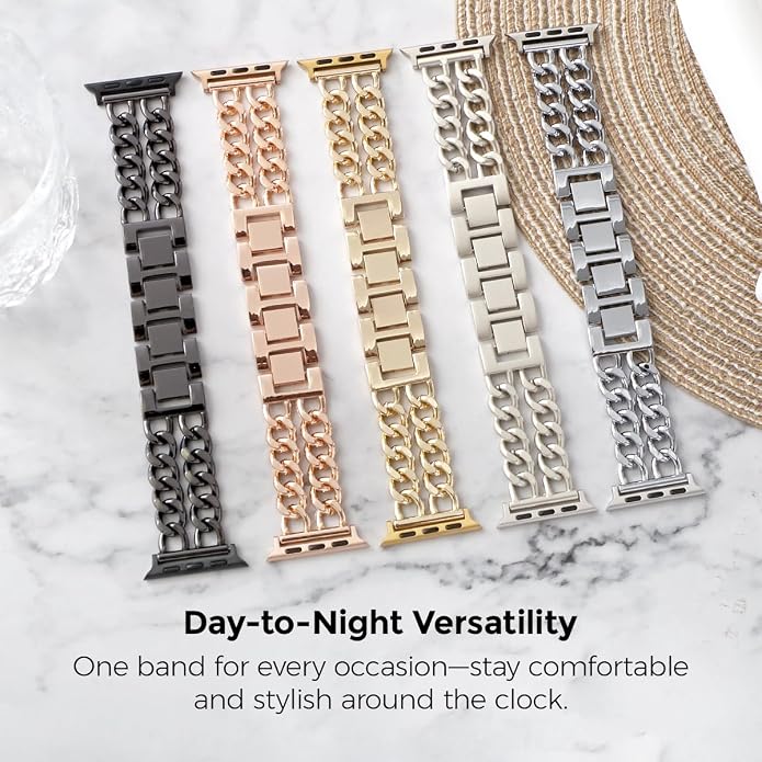 My Pretty Strap - Compatible Apple Watch Band Strap, Stainless Steel Fashion iWatch Replacement Strap- Easy Resizing, No Tool Needed, Fits Most Wrists- Compatible with Series 1-11, SE and Ultra