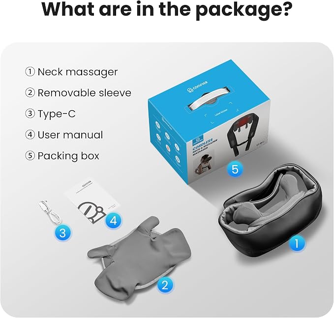 COMFIER Cordless Neck Massager with Heat, 4D Kneading Shiatsu Neck and Shoulder Massager Deep Tissue, Hands-Free Straps, FSA Eligible HSA, Father Day Gift for Dad