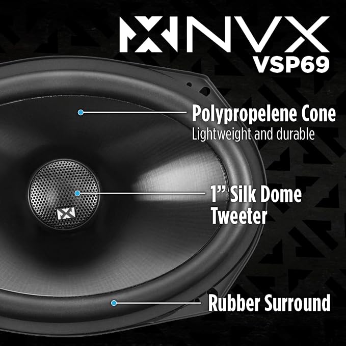 NVX VSP69 900W Peak (300W RMS) 6x9 V-Series 2-Way Coaxial Speakers with 25mm Silk Dome Tweeters