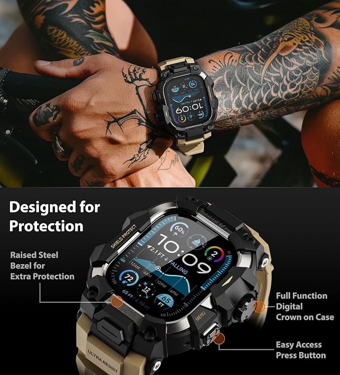 ULTIMAL Rugged Case with Band for Apple Watch 49mm,Compatible with Apple Watch Ultra 3/2/1, Military Grade Shockproof Bumper Cover for iWatch Tactical Band Men (49mm,Desert Yellow)