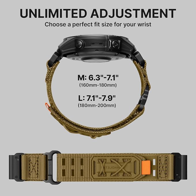 Bandletic Compatible with Garmin Instinct 2 Watch Band - 22mm Quick Fit Replacement Nylon Strap for Fenix 8 47mm 7 6 Pro/5 Plus/Instinct 3 E 45mm/Forerunner 970/965/955/945/Approach S70/S62/S60/Epix