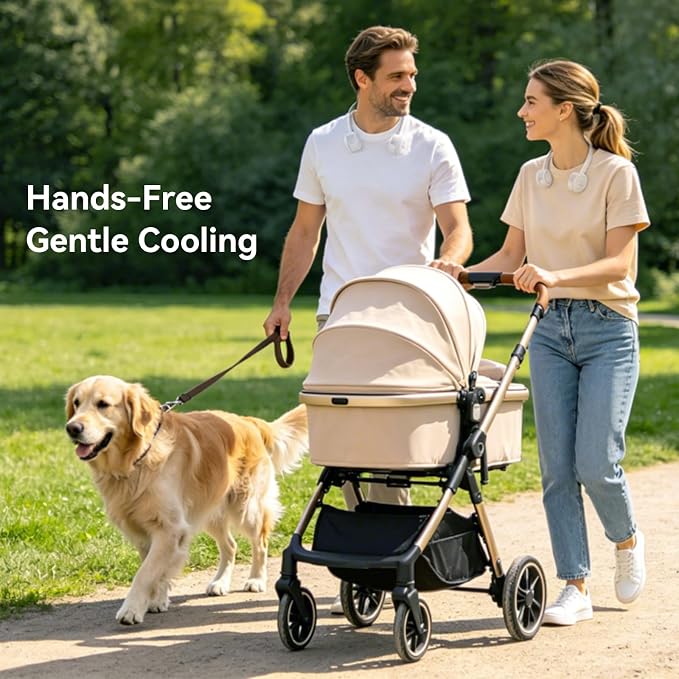 Portbale Neck Fan DUO, Lightweight Hair-Safe Bladeless Design, Dual Motors 360° Cooling Hands Free, Foldable, 3 Speeds USB Rechargeable
