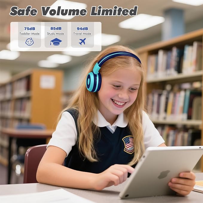 SIMOLIO 2 Pack Wireless Kids Headphones with Share Port, 75/85/94dB Volume Limiting, HD Mic, USB C Charging, Foldable Headphones with Travel Case for iPad Tablet School Airplane Boys Girls