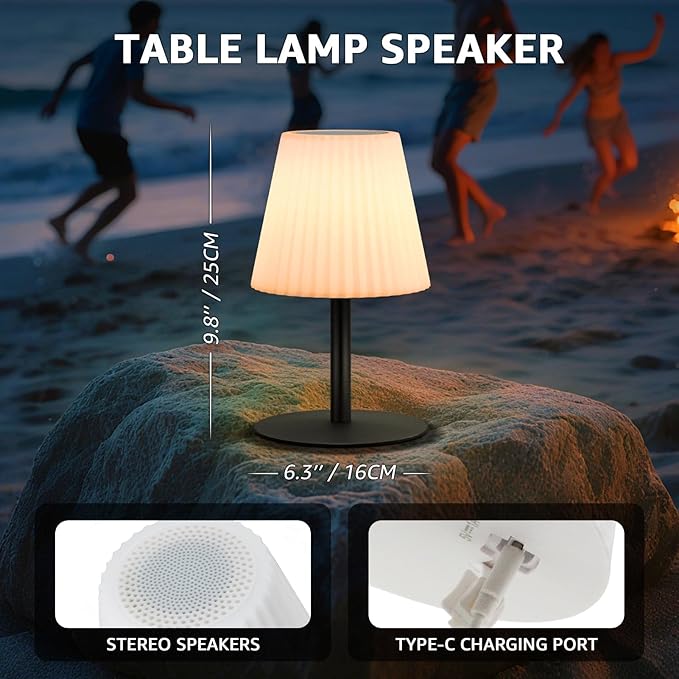 uuffoo 2 Pack Shower Lamp | Dual Speaker Pairing & RGB, IP44 Waterproof Rechargeable Table Lamp, Battery Operated Outdoor Lamp, Suitable for Inside Shower Bathroom Patio Garden Balcony Party