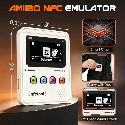 Upgraded NFC Emulator, Portable Button Operation, 3000+ Data Storage, , Compatible with Over 60 Games, 1.3" OLED Screen, Type-C Charging Port, White
