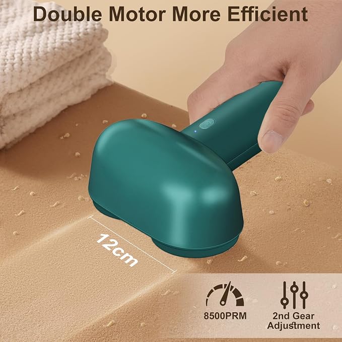 Fabric Shaver, Handzee Electric Lint Shaver, Dual Motor Sweater Shaver, Fabric Pilling Remover, Powerful 2 Gear 6-Leaf Blades, Portable Defuzzer Clothes Fuzz Remover for Sweater Furniture (Green)