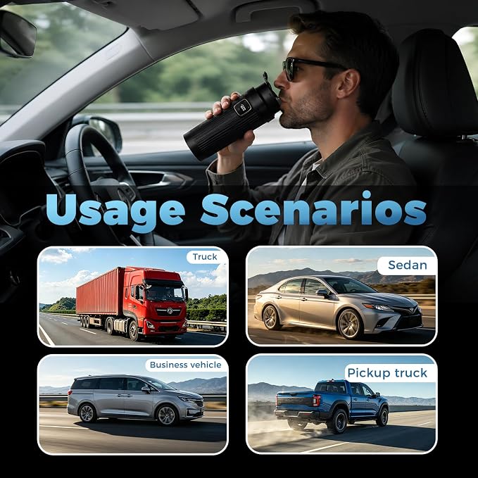 12V Intelligent Cooling, Heating and Constant Temperature Cup, 350ml Touch Screen Mug, 42°F-176°F Adjustable Heating & Fast Cooling, Keep Drinks Hot or Cold-for Car, Office, Home & Travel