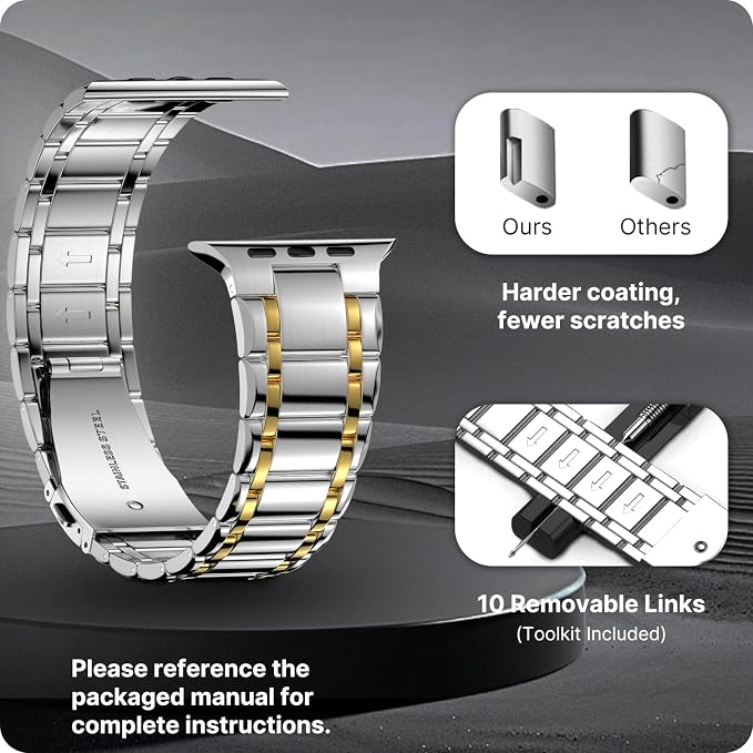 Fullmosa Bands Compatible with Apple Watch Band 49mm Ultra3 2 1, Stainless Steel iWatch Band with Case for Apple Watch, Silver and Gold