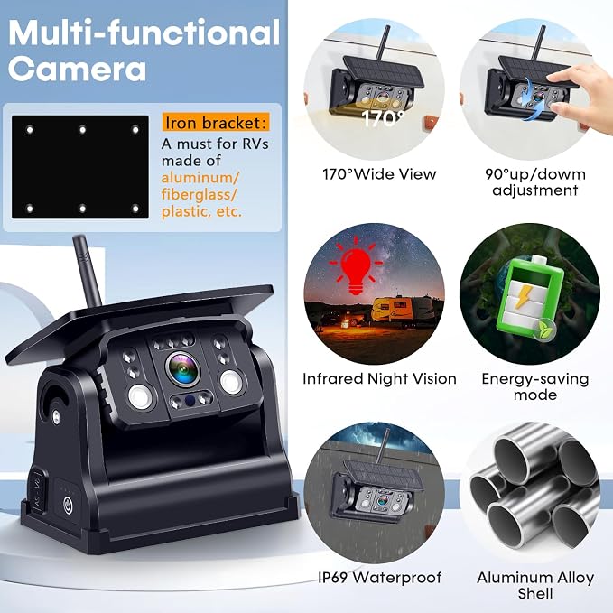 Magnetic RV Backup Camera Wireless with 7" Monitor: 1-Min No Wiring Esay Setup for Trailer Camper - 1080P HD See Every Obstacle Clearly for Campsite Reversing & Drive Monitoring