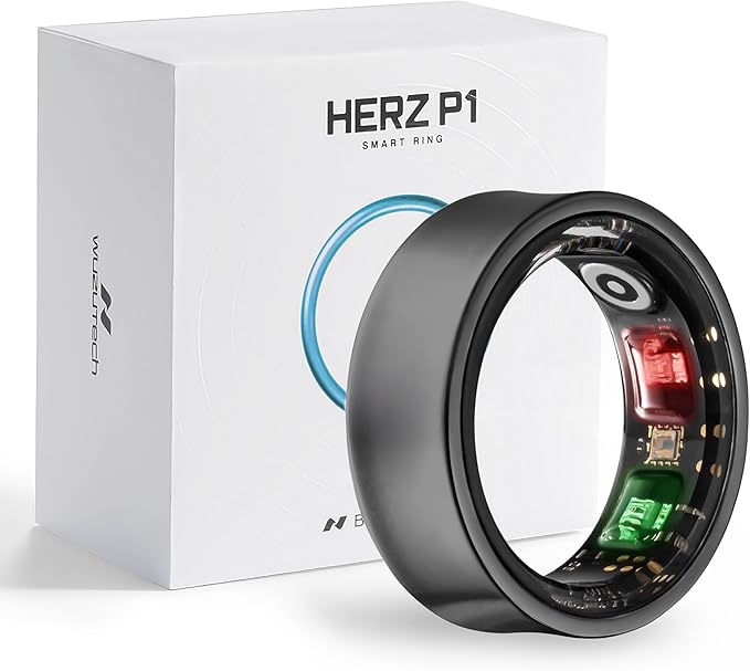 Herz P1 Smart Ring for Women & Men - (Size 6) 24/7 Health Metrics Fitness Ring, Tracks 20+ Biometrics, 6 Day Battery Life, Waterproof Stainless Steel, Free APP for iOS Android, No Subscription
