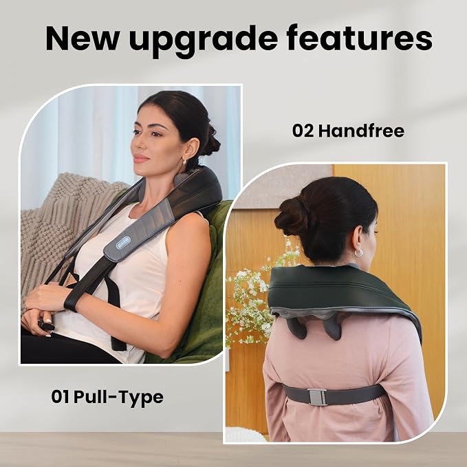 COMFIER Father Day Gifts for Men, 4D Neck and Shoulder Massager with Heat, Cordless Shiatsu Back and Neck Massager for Pain Relief, Hands-Free Massage Pillow with Carry Bag