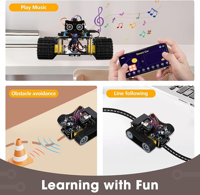 Robotics Kit for Kids Ages 8–12, Smart Robot Tank Car Compatible with Arduino & Scratch & Python, STEM Toys for Boys Ages 8–12, App & Remote Control, Birthday Coding Gift for Boys, Girls and Adults