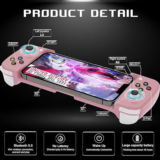 arVin Mobile Game Controller for Samsung Galaxy S23/S22/S21 Ultra, TCL, Tablet, Android Wireless Gamepad for iPhone 15/14/13/12, iOS, iPad, MacBook, PC Gaming Joystick with Back Button, Direct Play