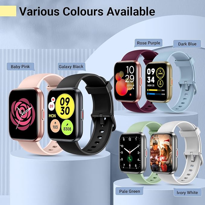 Quican Smart Watches for Men Women, Compatible with iPhone & Android | Sky Blue Fitness Tracker Smartatch with Alexa, Call & Notification Alerts, Tracks Heart Rate/Sleep Monitor