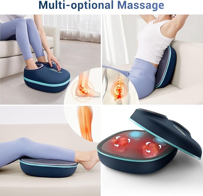 2-in-1 Shiatsu Foot Massager with Heat, Foot Warmer Heating Pad for Circulation and Pain Relief, Plantar Fasciitis, Neuropathy, Adjustable Kneading Massagers for Feet Back, Gifts for Women, Men