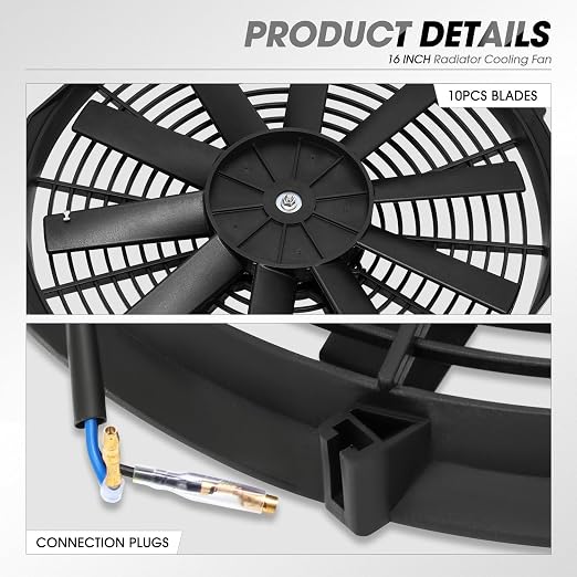 DNA Motoring 16 Inch High Performace Electric Cooling Slim Radiator Fan with Mount Kit, Black, 2PCS, RAF-16+FMK-X2
