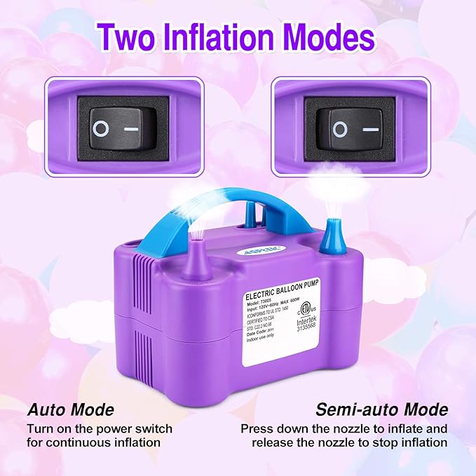 AGPTEK Electric Air Balloon Pump, 110V 600W Rose Red Portable Dual Nozzle Inflator/Blower for Party Decoration