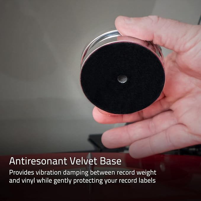 Fluance HiFi Vinyl Record Weight Stabilizer High Mass 760 gram Steel LP Disc Turntable Accessory with Protective Velvet Pad for Vibration Damping (RW02)