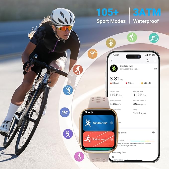 Smart Watches for Women Android iPhone (2 Bands), [1.85" AMOLED Screen] Smartwatch Fitness Tracker 3ATM Waterproof with Bluetooth Calls, AI Voice, Heart Rate/SpO2/Sleep Monitor, 7 Days Battery