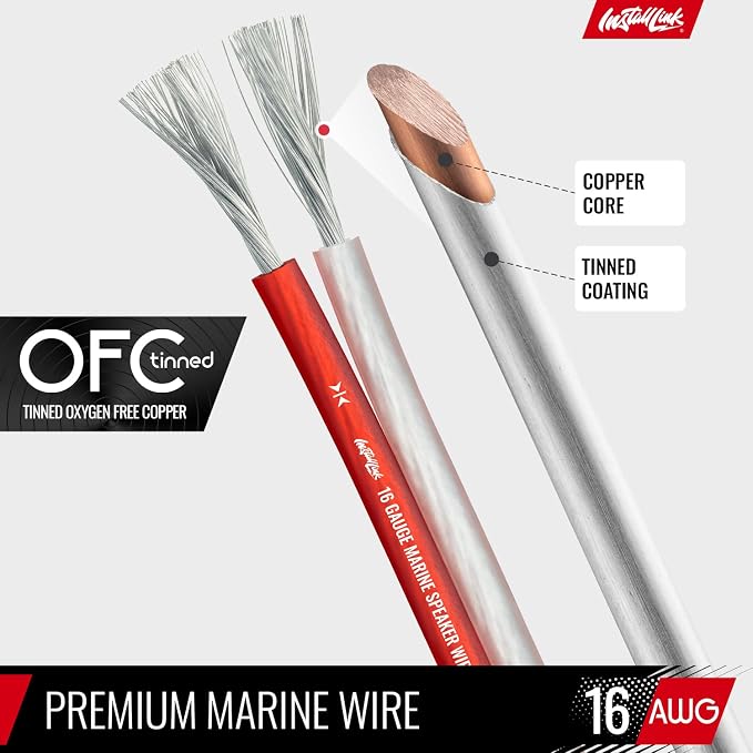 Install Link 16 AWG Gauge (Tinned OFC) Marine Speaker Wire Cable (100 Feet)