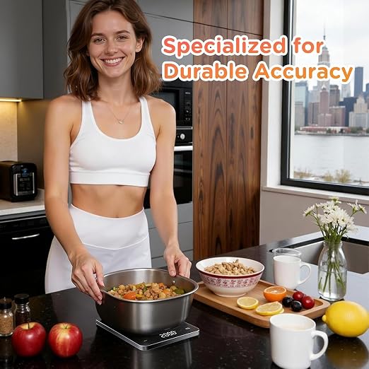 Rechargeable Digital Kitchen Scale, 5kg/0.1g (11lb/0.01oz) Precision Food Scale Electronic. Tempered Glass Weighing Platform, Tare&4 Unit Modes, Perfect for Baking, Bread, Cooking