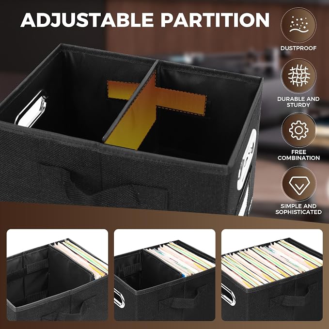 7-inch Vinyl Record Storage Box Set of 2 - Album Storage Holds 120+ Single Records, Decorative LP Storage Organizer Crate with Lid, Sturdy Moving Boxes for Vinyl, Easy to Carry and Organize Your Album