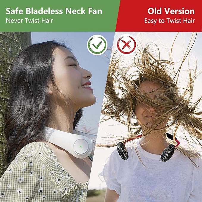 Portable Bladeless Neck Fan, USB Rechargeable Air Conditioner Personal, Mini Quiet Neckband Fan Hands Free with 3 Speeds for Home Office Sport Outdoor 2400mAh