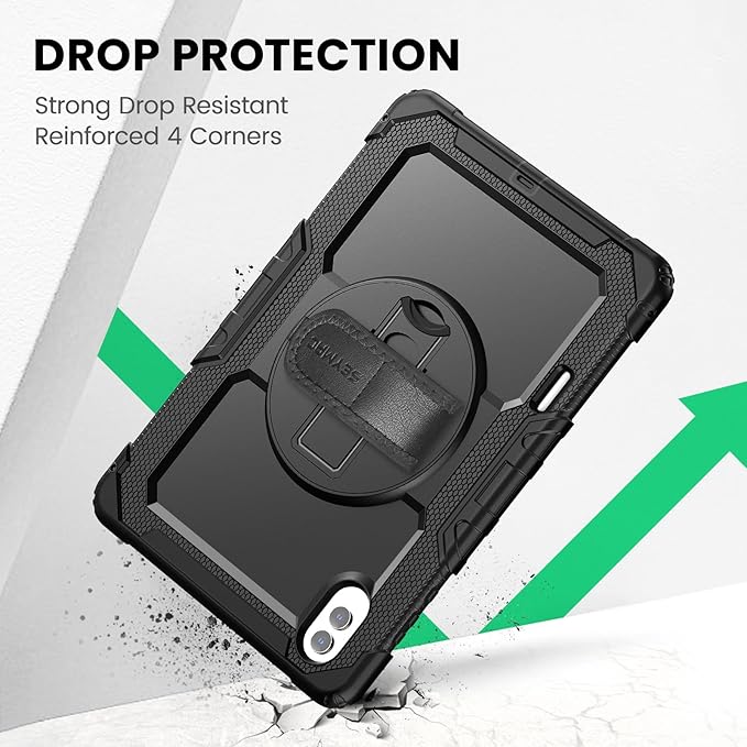 SEYMAC Case for Samsung Galaxy Tab S11 Ultra 5G 14.6 Inch 2025, Heavy Duty Shockproof Protective Case with Screen Protector, Rotating Stand and Hand/Shoulder Strap, Black