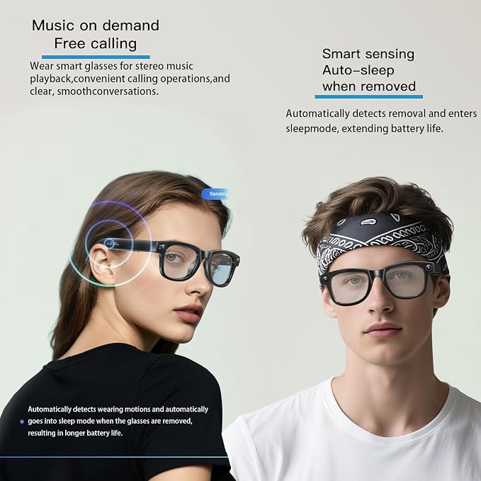 AI Smart Glasses with 4K Camera & Audio | Bluetooth Video Recording Sunglasses with ChatGPT Translation, Voice Control, EIS Stabilization, Object Recognition, Smart Glasses for Men & Women (Black-Q6)