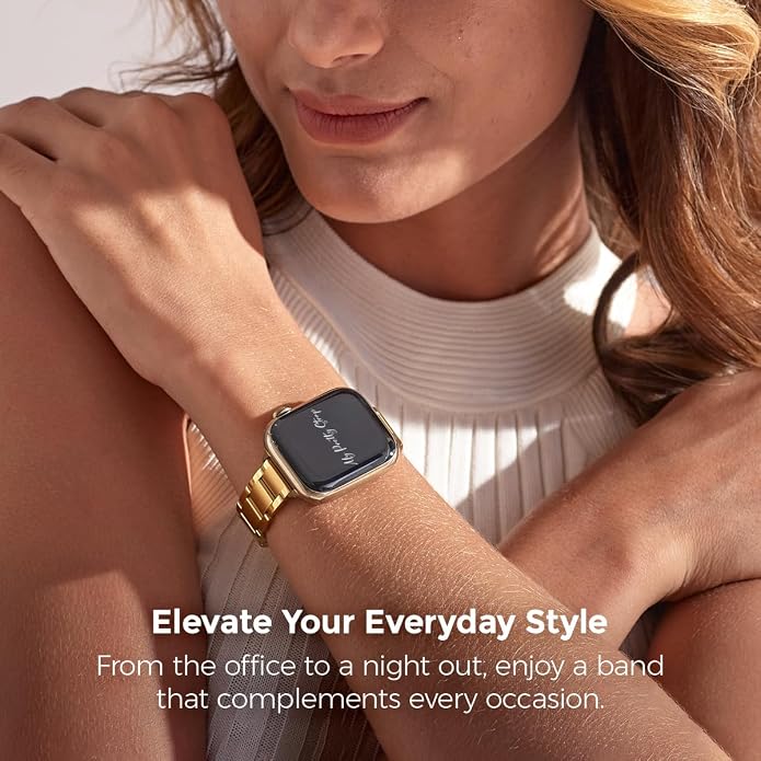 My Pretty Strap - Compatible Apple Watch Band Strap, Stainless Steel Fashion iWatch Replacement Strap- Easy Resizing, No Tool Needed, Fits Most Wrists- Compatible with Series 1-11, SE and Ultra
